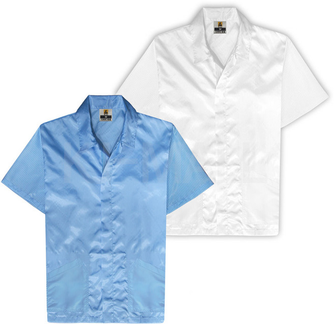 KJ 방진복 반팔상의 Y카라 제전복 무진복 제전방진복 클린복 크린룸 반도체 정전기방지 작업복, 1개, 스카이블루