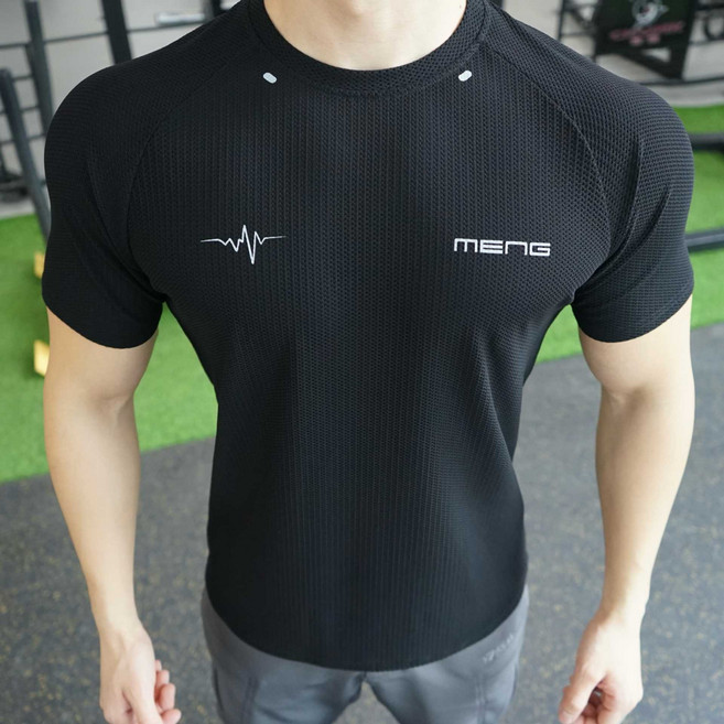 MENG 運動T恤 冰感透氣 高彈性, 1個, 耀夜黑2XL