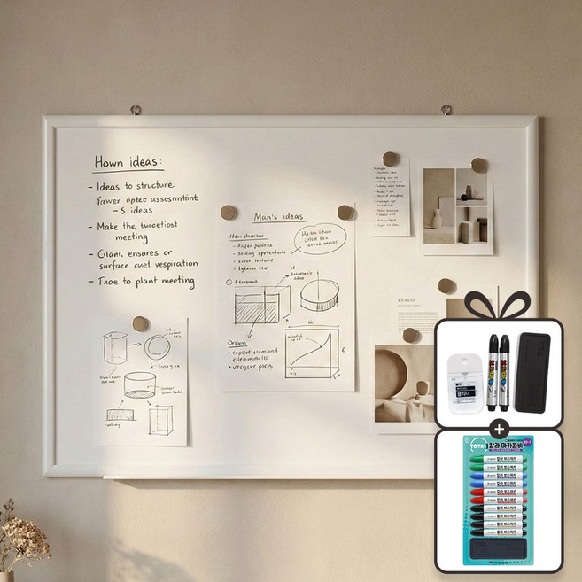 자석 화이트보드 + 칼라 마카콤비 세트, 화이트우드