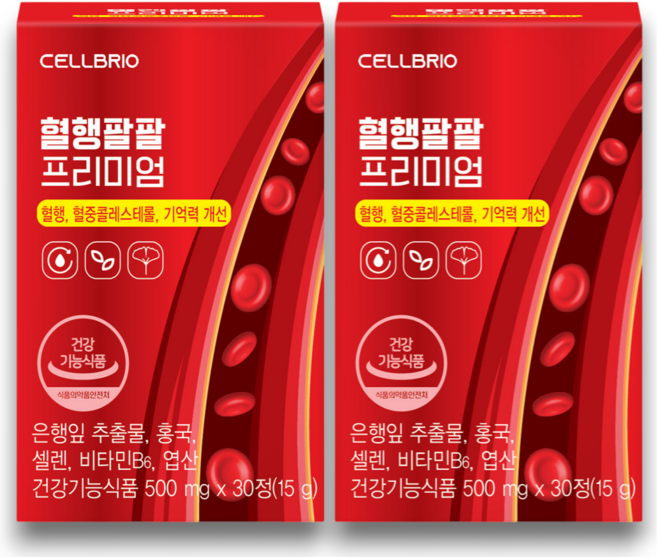 혈행팔팔 콜레스테롤 혈행개선 호모시스테인 모나콜린K 징코 홍국 은행잎추출물, 30정, 2박스