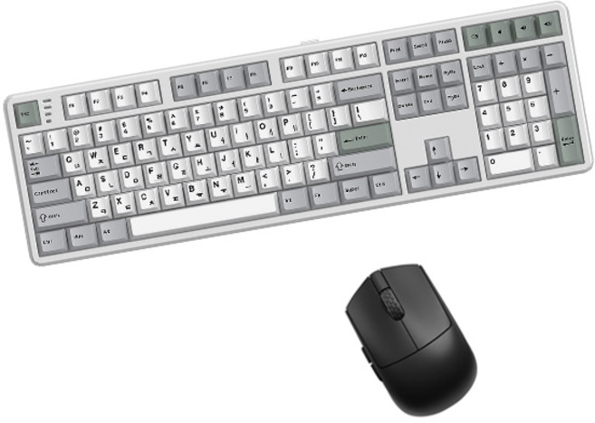 한성컴퓨터 유무선 기계식 키보드 마우스 세트, 일반형, 메탈화이트 + 블랙, GK798PRO 에그스톤 도각 45g + M5 Nano