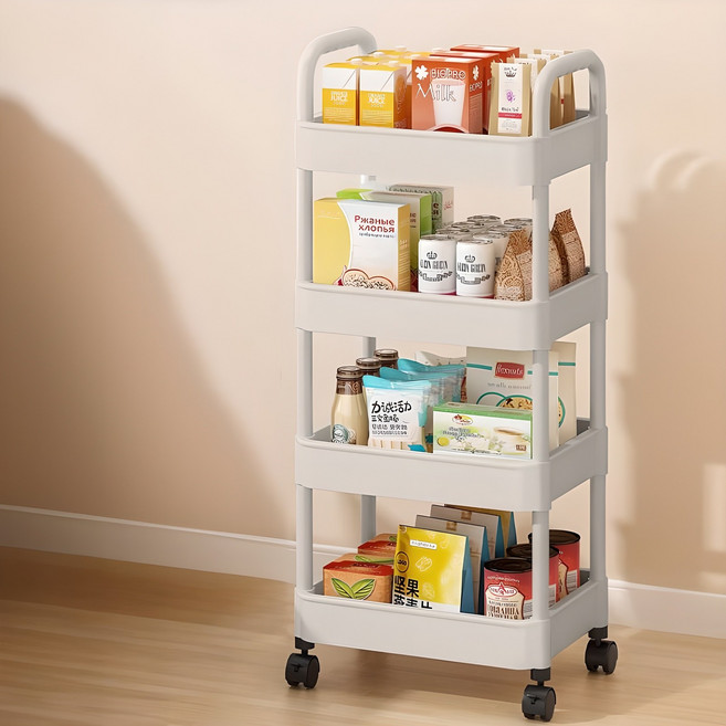 Tiger Pavilion 다기능 수납 트롤리, 베이지, 4단, 1개