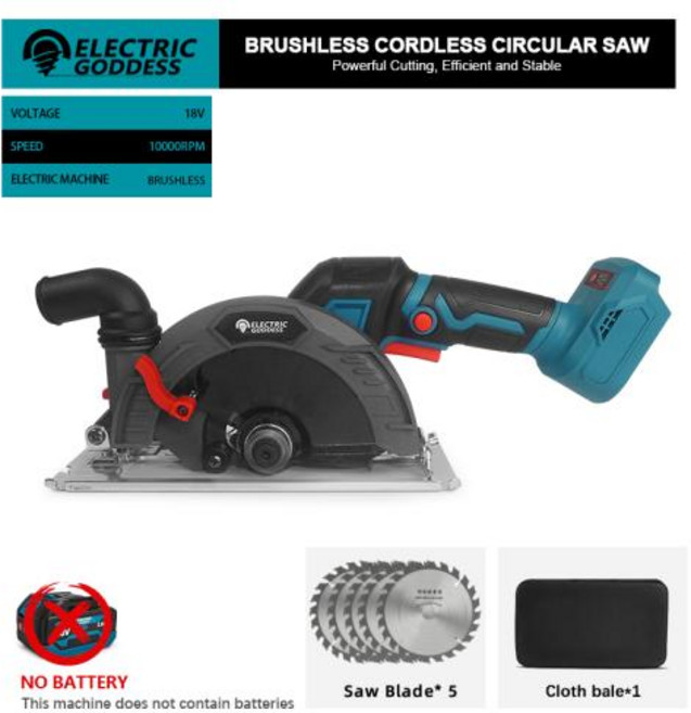 원형톱 목공 전기 6.5 인치 브러시리스 무선 원형 톱 조정 가능한 목재 Cuttiing 도구 makita 호환 18V 배터리 용 휴대용, 18)No Battery C, EU