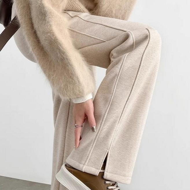 로젤라 여성 가을겨울 모직 트임 바지 기모 일상 캐주얼 와이드팬츠 포켓 있음 X02