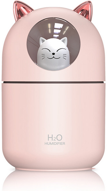 야옹이 가습기 애완 고양이 300ml 대용량 미니가습기 USB 가습기 무드등 필터 5개포함 KC인증 대량구매, 핑크