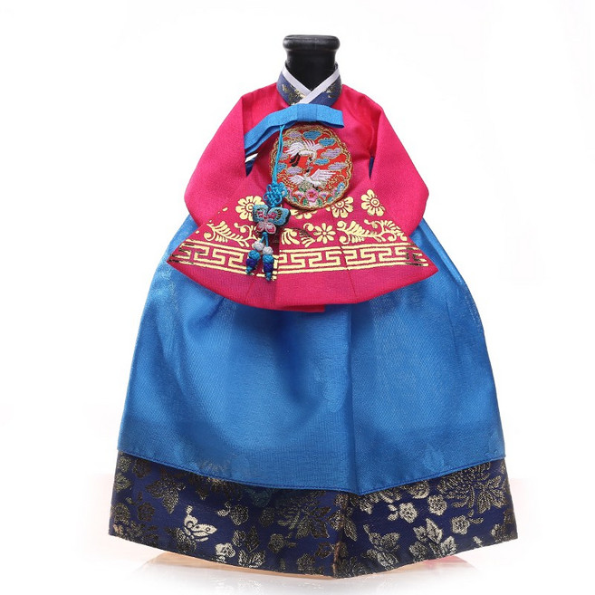 한복 와인커버 술병주머니 와인케이스 외국인선물 인형한복 인테리어소품, 진분홍+파랑(실크 2겹 치마), 1개