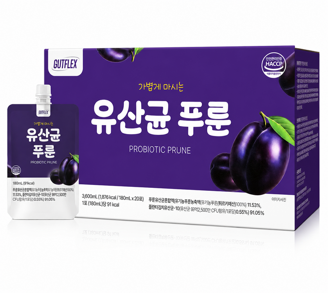 굿픽샵 코스트코 유산균 푸룬 프로바이오틱 프룬주스 180ml 20포 장건강 푸룬농축액+고급사탕증정, 20개