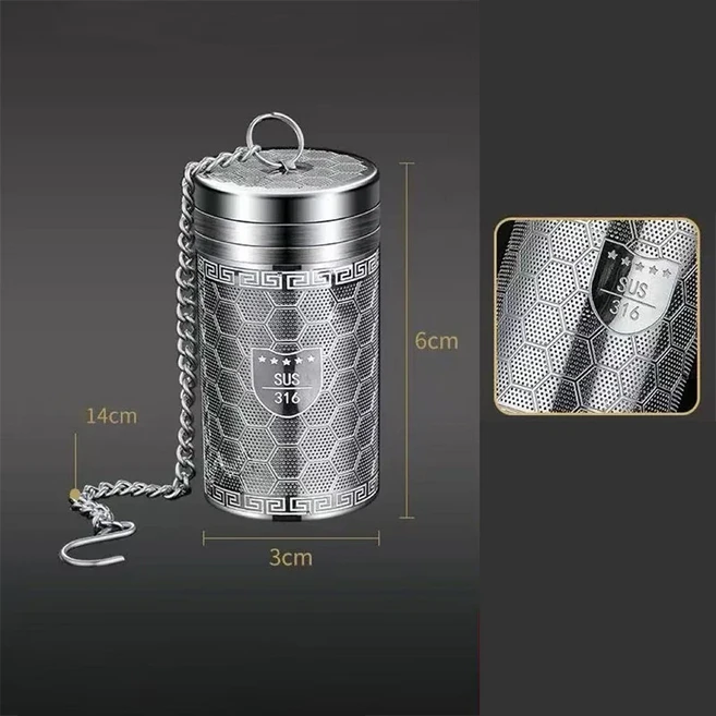 차 여과기 초미세 메쉬 차 거름망 루즈 티용 316 스테인리스 스틸 차 거름망 연장 체인 훅 포함 1개, 02 Silver-S