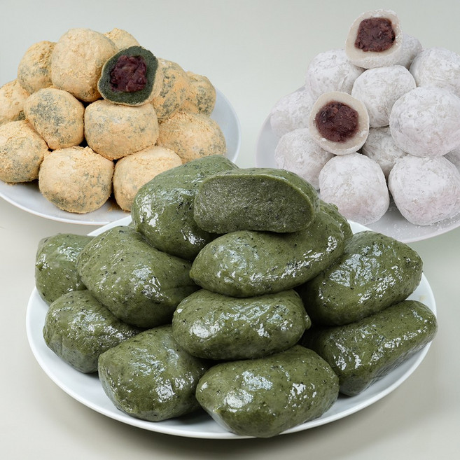 소소락 저당 쑥개떡 1kg+쑥찹쌀떡 1kg+찹쌀떡 1kg. 국내산 찹쌀 해풍쑥 개별포장., 3박스, 1kg