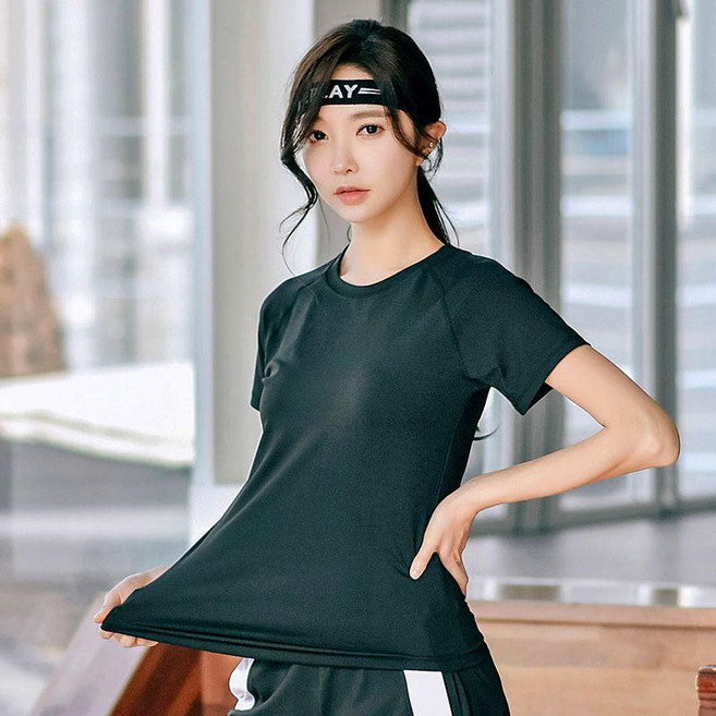 瑜伽服套裝 短袖速乾運動套裝 女大碼寬鬆夏秋季新款跑步運動衣