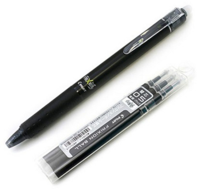 지워지는 펜 프릭션 파이롯트 유성펜 노크 0.5mm 블랙1개 + 리필 1개(3개입), 0.5mm 블랙 1개 + 리필 3개입 1개