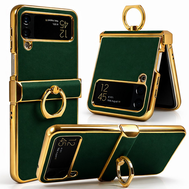 제루크 갤럭시 Z플립 3 4 5 6 7 거치 핑거링 천연소가죽 힌지보호 케이스 호환