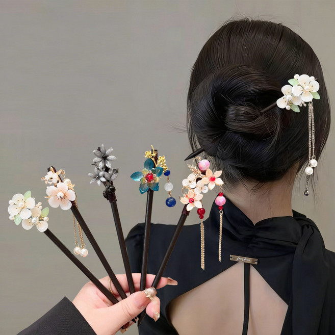 ZMBIRD 한복 나무 비녀 여성용 꽃송이 5종세트 N4705