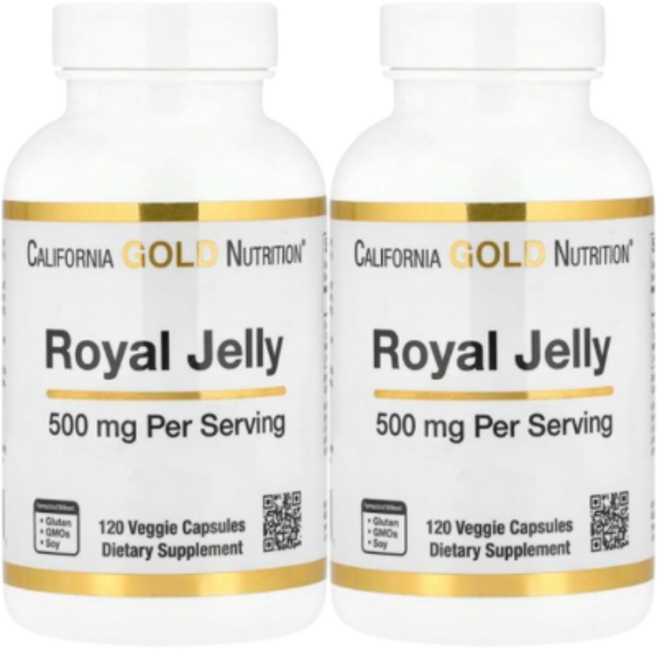 1+1 캘리포니아 골드 뉴트리션 로열젤리 500mg 베지 캡슐 120정, 2병, 2개