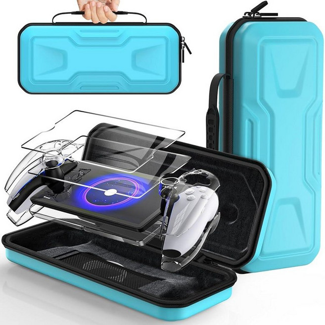 FYOUNG 3 in 1 Accessories Bundle for Playstation Portal Carrying Case & Hard PC Clear Cover with, Light Blue