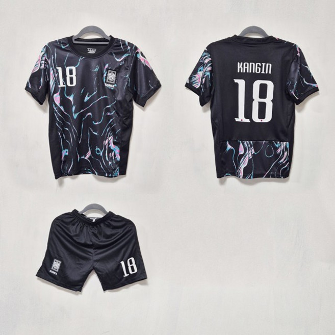 국가대표 축구 유니폼 상하의 셋트 18번 KANGIN 응원복 반팔 상하의 양말 포함 키즈 주니어 Katri 승인