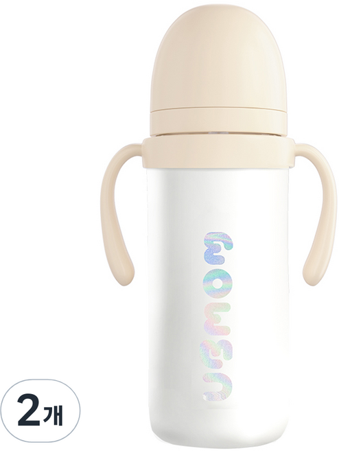 유비맘 유아용 시그니처 보온보냉 스테인리스 빨대컵 330ml 2개 요거트(베이지)