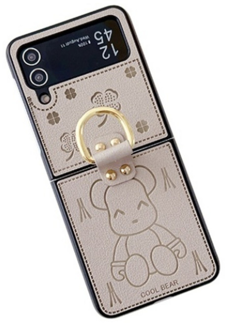 KDNC 갤럭시 Z플립3/4/5 곰돌이 가죽 링케이스