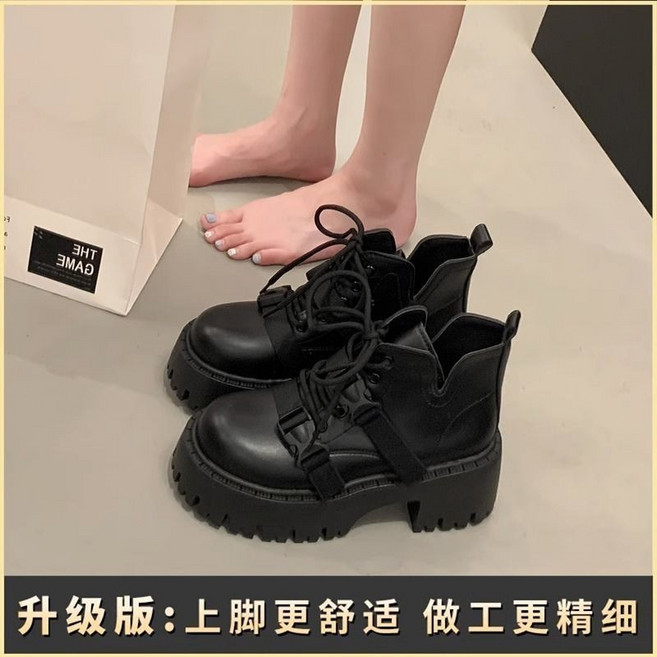 厚底短靴 綁帶馬丁靴 韓版復古英倫風女短靴