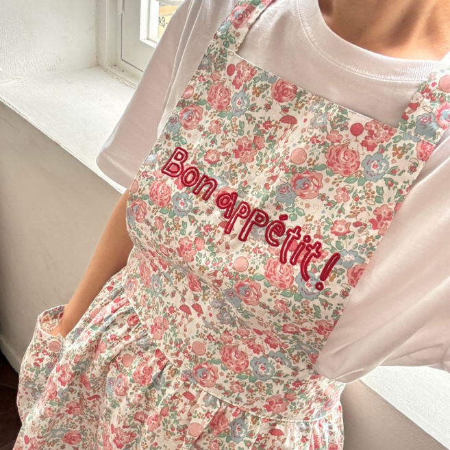 론드흐 프렌치 레터링 주방 카페 예쁜 앞치마, 1개, 코튼 블러썸(플라워)