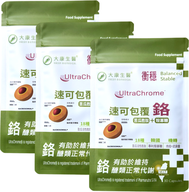 大康生醫【衡穩】穩定配方 (義大利專利速可包覆鉻 殼寡糖 肉桂萃取 武靴葉 苦瓜萃取) 代謝管理 唐可寧, 3個, 30顆