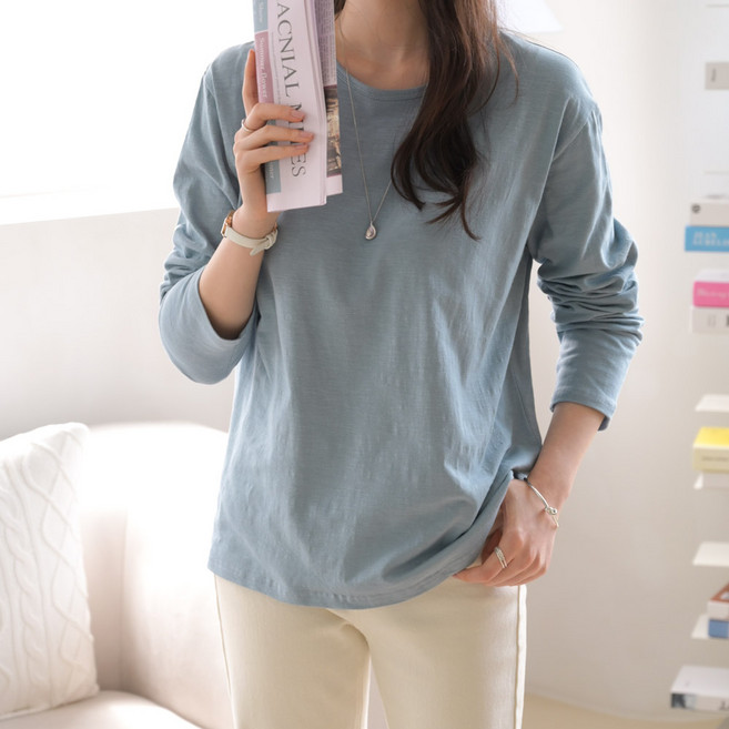 데일리앤 네이쳐 여성 긴팔 기본 무지 면 티셔츠 레이어드 루즈핏 이너 봄 가을