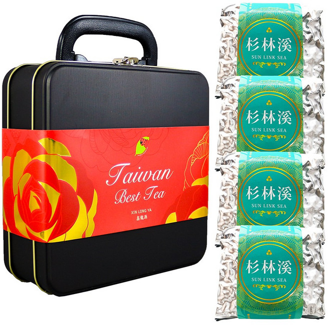 龍源茶品 典藏手提鐵盒 杉林溪高山烏龍茶 茶葉禮盒 4包入組, 200g, 1套, 1個裝