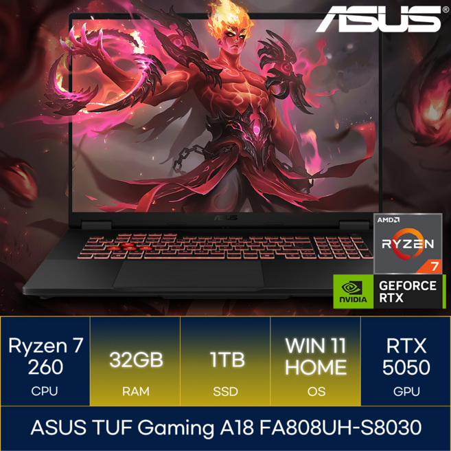 ASUS TUF Gaming A18 FA808UH-S8030, WIN11 Home, 32GB, 1TB, 예거 그레이