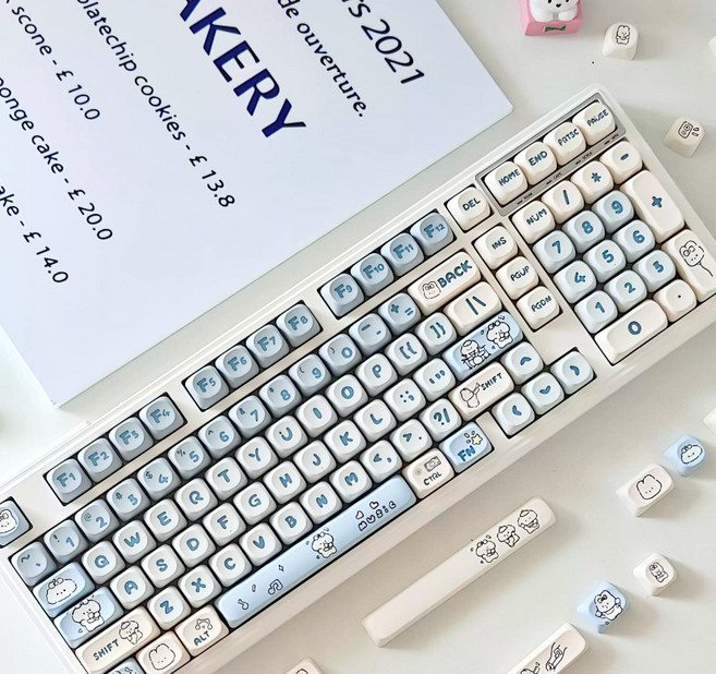 밴드 강아지 귀여운 기계식 키보드 키캡 한글 영문 각인 PBT 염료승화캐릭터 키캡 MOA 프로파일 MX 스위치 호환 61/64/68/87/96/104/108 배열 키보드 지원