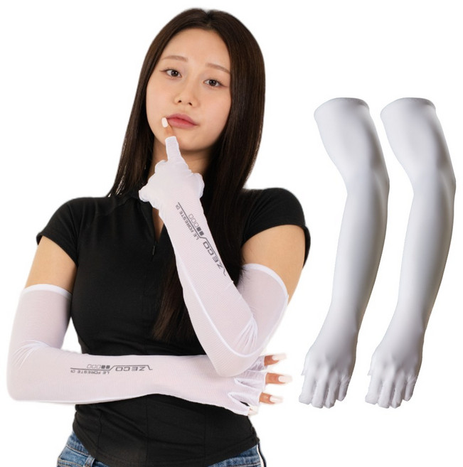 위키란쥬 여름 배달 무지 반장갑 손가락 손등 자외선차단 쿨 냉감 쿨토시 팔토시, 흰색, 1개