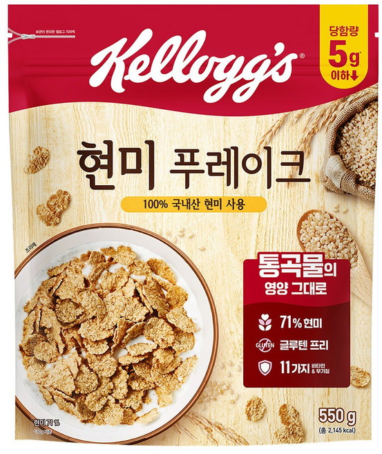 켈로그 담백한 현미 푸레이크 시리얼, 550g, 1개