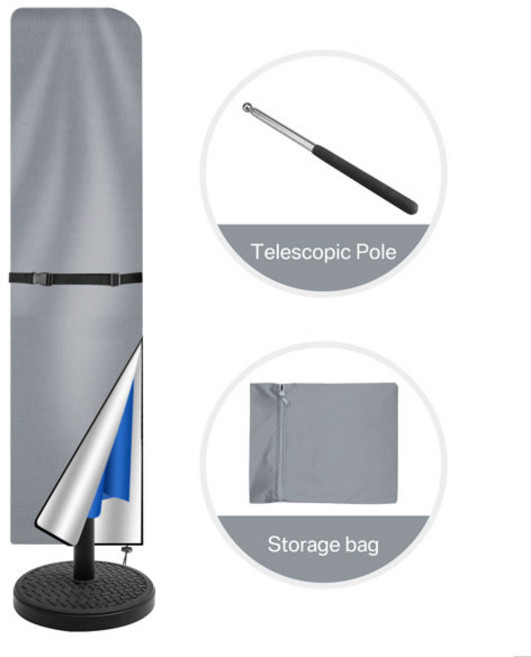 파라솔 커버 대형 우산 파티오 파라솔에 맞는 텔레스코픽 폴과 지퍼가 있는 방수 직선 파라솔 보호 커버, 04 240cm Straight, [00] Grey