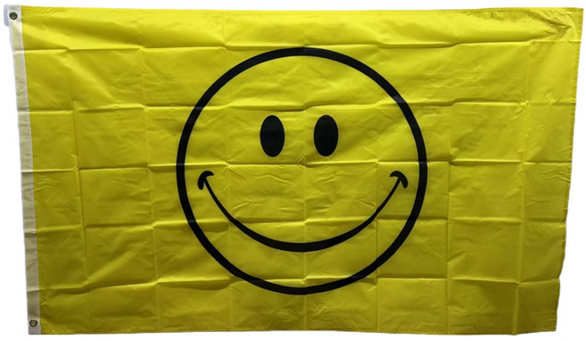 옐로 스마일 폴리에스터깃발 90x150cm 구리고리 이중스티치, 1개, YELLOW+BLACK