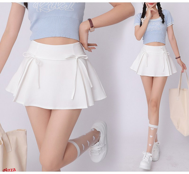 이유무무 NQ-323 리본 끈 하이웨스트 A라인 플레어 미니스커트