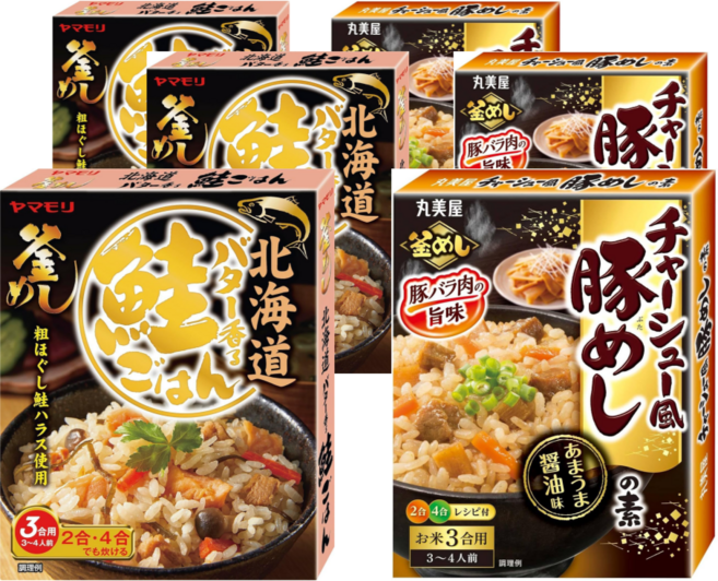 야마모리 카마메시 버터 사케 고항 연어 마루미야 차슈풍 돼지 일본식 솥밥, 6개, 190g