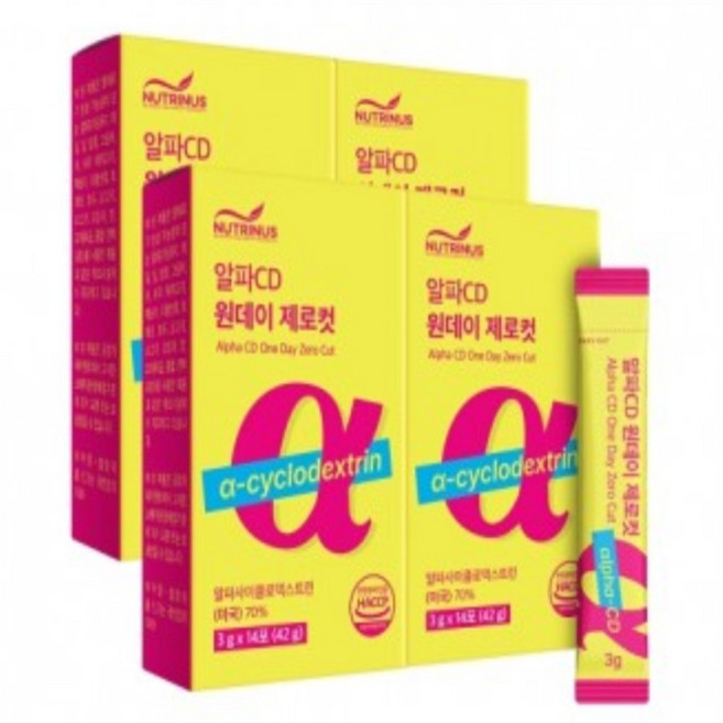 유쎌몰 알파CD 원데이 제로컷 3gx14포x4박스 트린알파cd 알파사이클로덱스트린, 4개, 42g