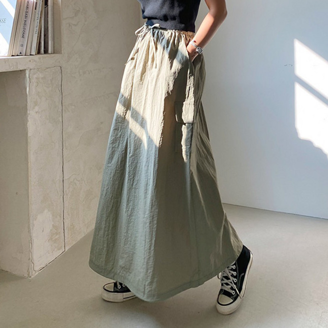 마이쏭 여성 밴딩 카고 롱치마 모스건빵바스락롱스커트