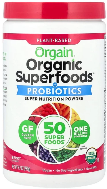 올게인 Organic Superfoods + 프로바이오틱 슈퍼 뉴트리션 분말 베리맛 280g(9.9oz), 1개, 280g - 쿠팡