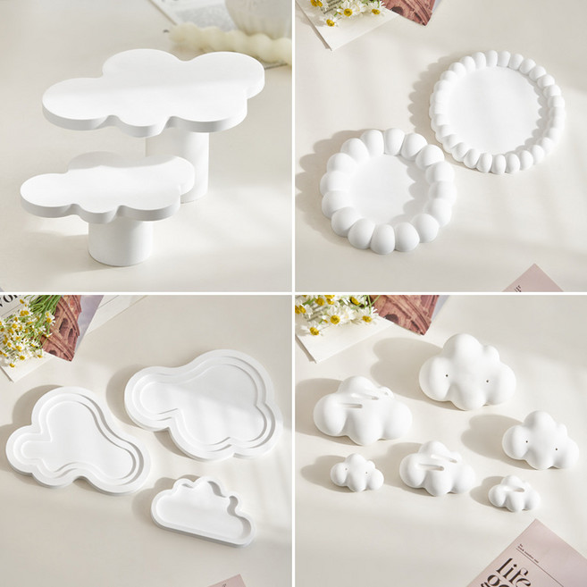 촬영 소품 석고 오브제 진열대 전시다이 감성 디스플레이 구름 트레이 장식 전시대 플레이팅 스냅조이, 구름-반지구멍 구름 소