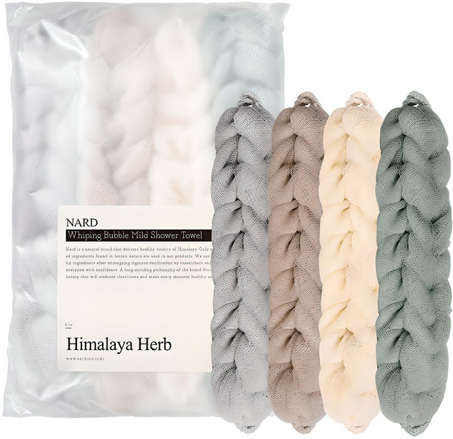 나드 휩핑 버블 저자극 샤워 타월, 혼합색상, 4개입, 1세트