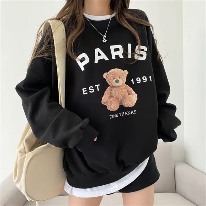 탑트레일 얇은 긴팔 파리곰돌이 맨투맨 얇은긴팔 기모맨투맨 오버사이즈 빅사이즈