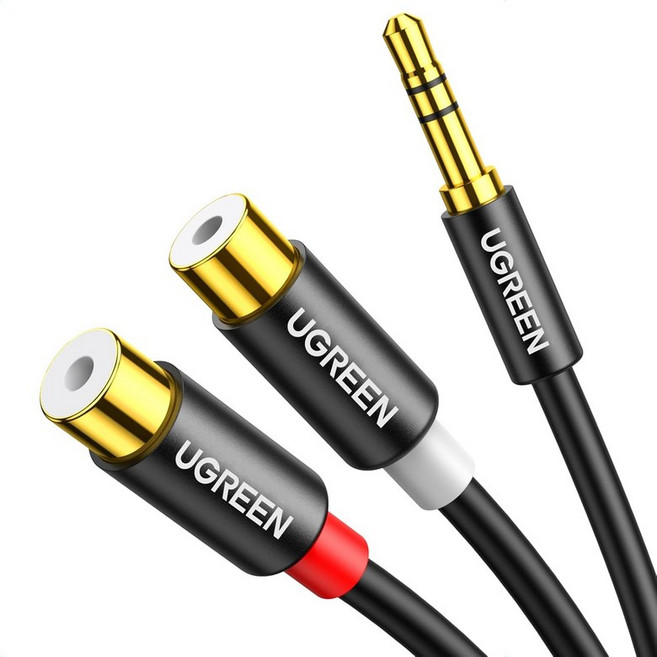 UGREEN RCA에서 Aux 케이블까지 3.5mm 남성에서 2RCA 여성 어댑터 하이파이 사운드 보조 스테레오 오디오 코드 골드 도금 Y 스플리터 18에서 RCA 커넥터까지