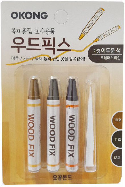 오공 우드 픽스 3p 메꾸미 바닥 마루 목재 가구 흠집 보수용 셀프 보수 크레파스 타입, 1개, 가장어두운색