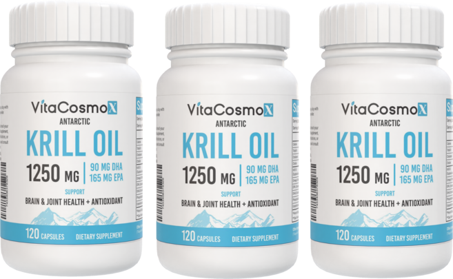 VitaCosmoX 미국직배송 100% pure 크릴오일 1250mg 아스타잔틴1700mcg 인지질 450mg 120소프트젤 정품, 3개, 120정