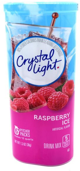 Crystal Light 아이스티 에이드 원액 분말 가루 크리스탈 라이트 복숭아 망고 녹차 자연 향료 음료 믹스 60개입 팩 12개 캔스터의 5피처 패킷, 라즈베리 아이스