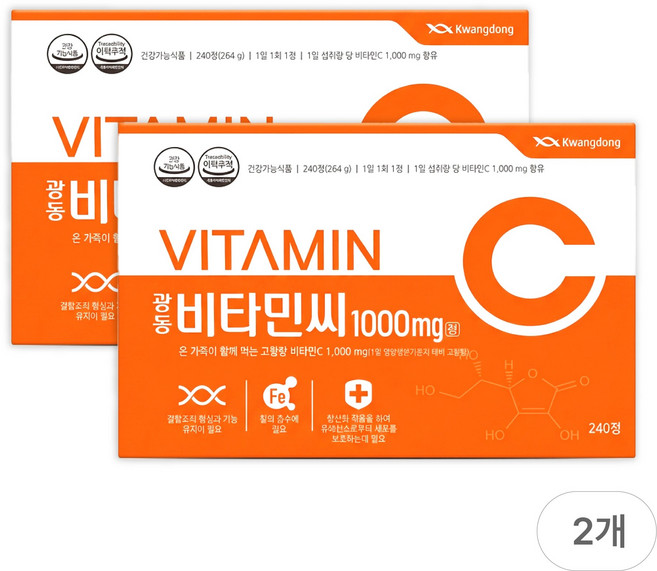 광동제약 비타민C 1000mg 8개월분, 240정, 2개