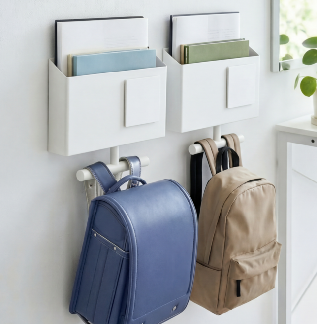 퍼플그린 일본식 가방걸이 행거 무타공 벽걸이형 수납 책상 책가방걸이, 화이트, 1개