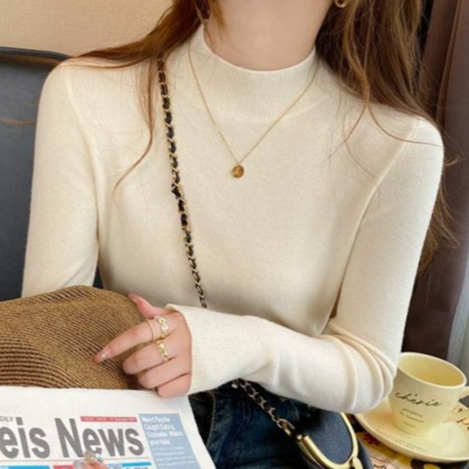 이즈리엘 여자 가을 겨울 이너 니트 반목폴라 무지 긴팔 티셔츠