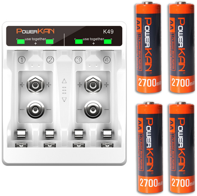 POWERKAN AA고용량충전지+충전기세트 K49 니켈수소 AA 2700mAh 1.2 Nimh, 1세트