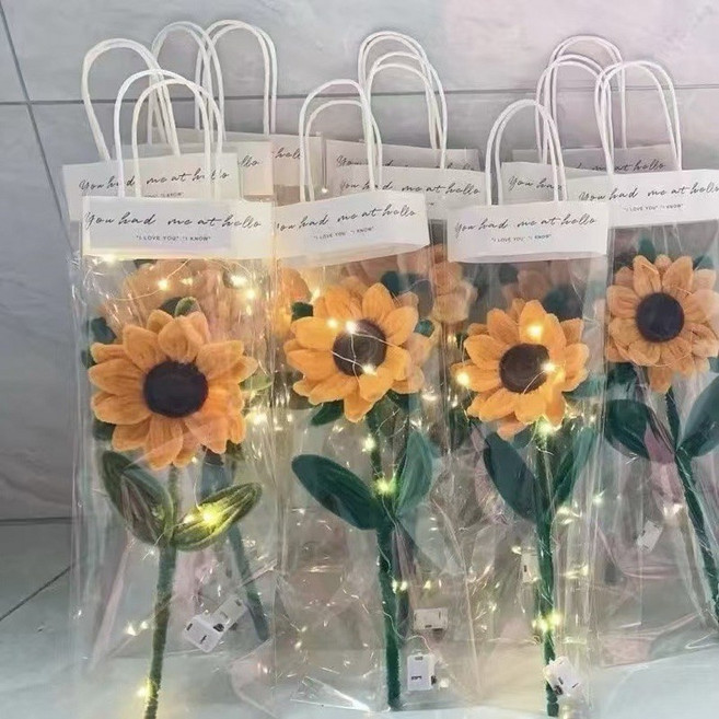 畢業花禮 向日葵扭扭捧花束 教師節/情人節/母親節禮物 乾燥永生花, 向日葵送燈送袋子